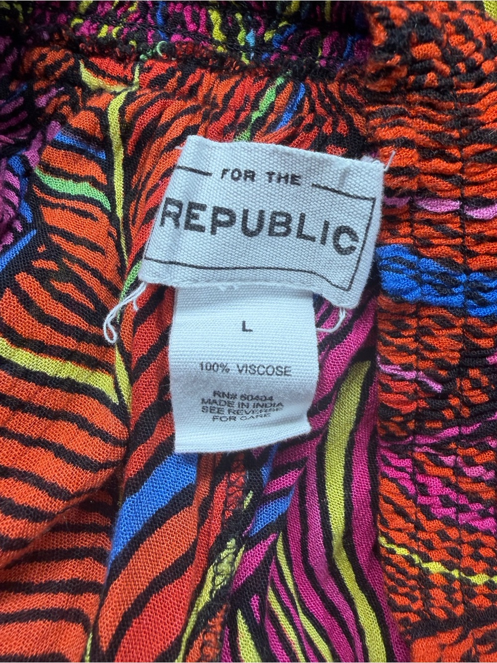For The Republic Wide Leg Pants Large Neon Leaf Print Palazzo Drawstring Boho - Picture 6 of 6